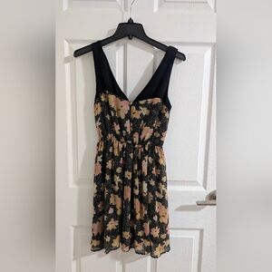 Anthropologie Pins and Needles Floral Polka Dot Mini Dress V-Neck Boho - S